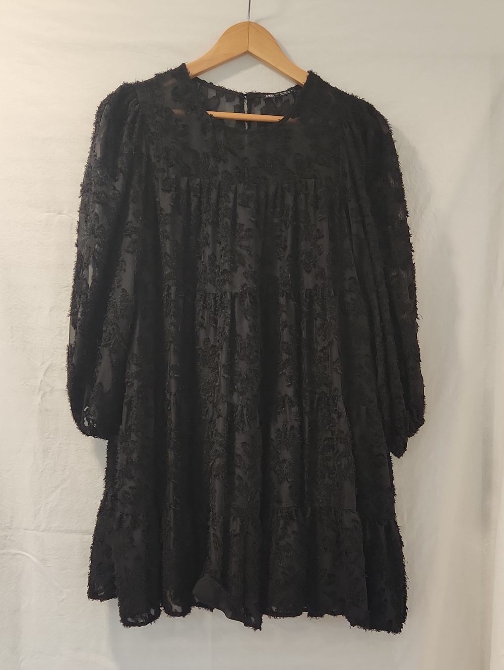 Zara Black Shear Floral Babydoll Cocktail Dress Size S